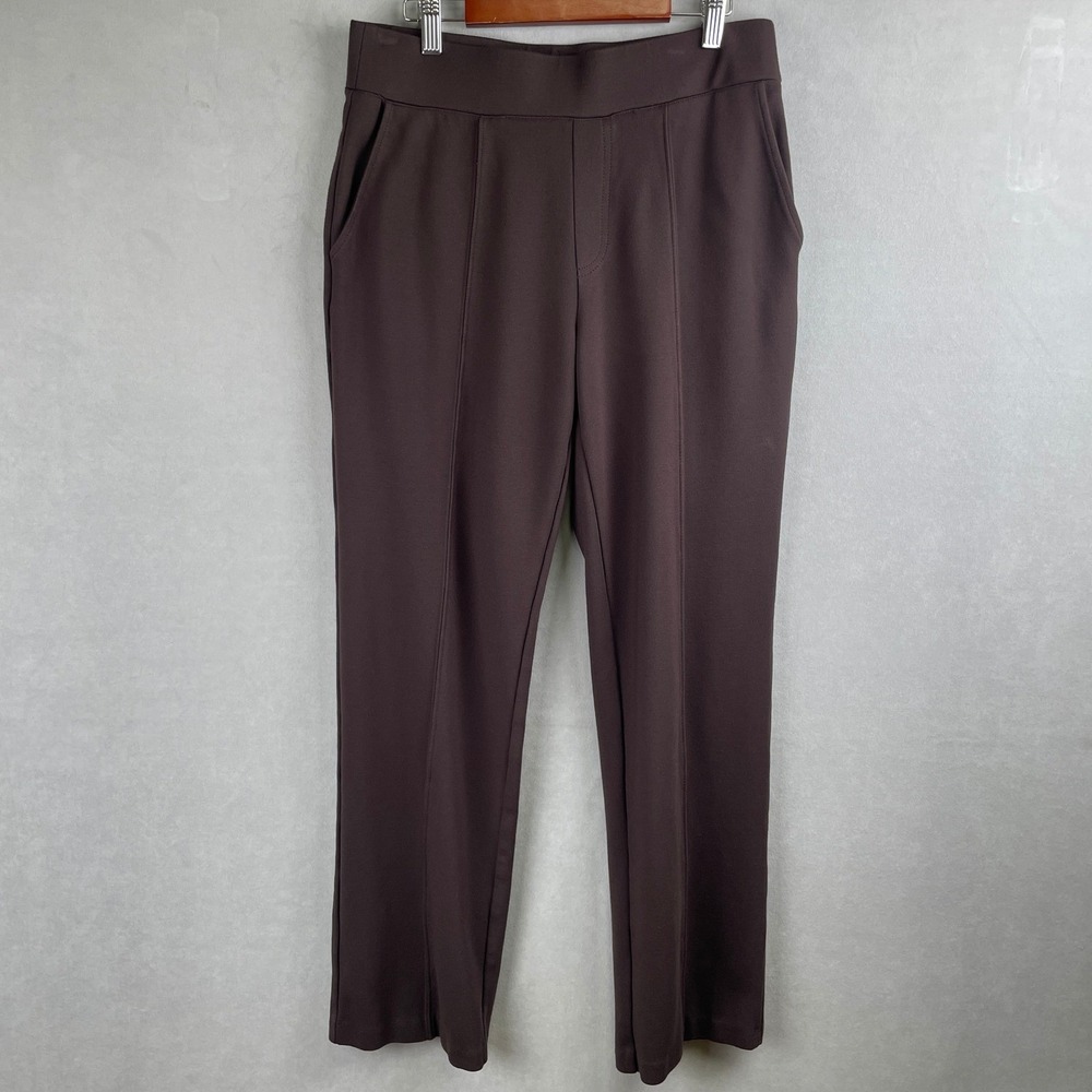 Matty M Women Dark Brown Pull On Pintuck Ponte Knit Tapered Work Stretch Pants M